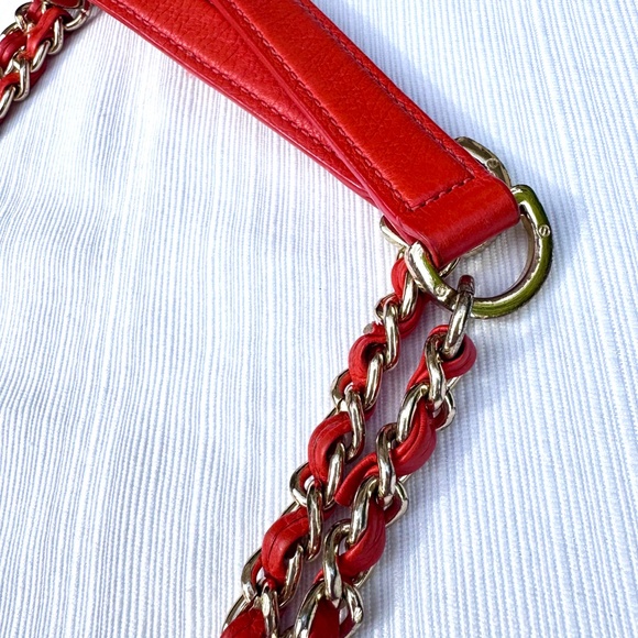 Tory Burch Rare MARION Leather Book Bag with Chain Orange - Picture 3 of 10